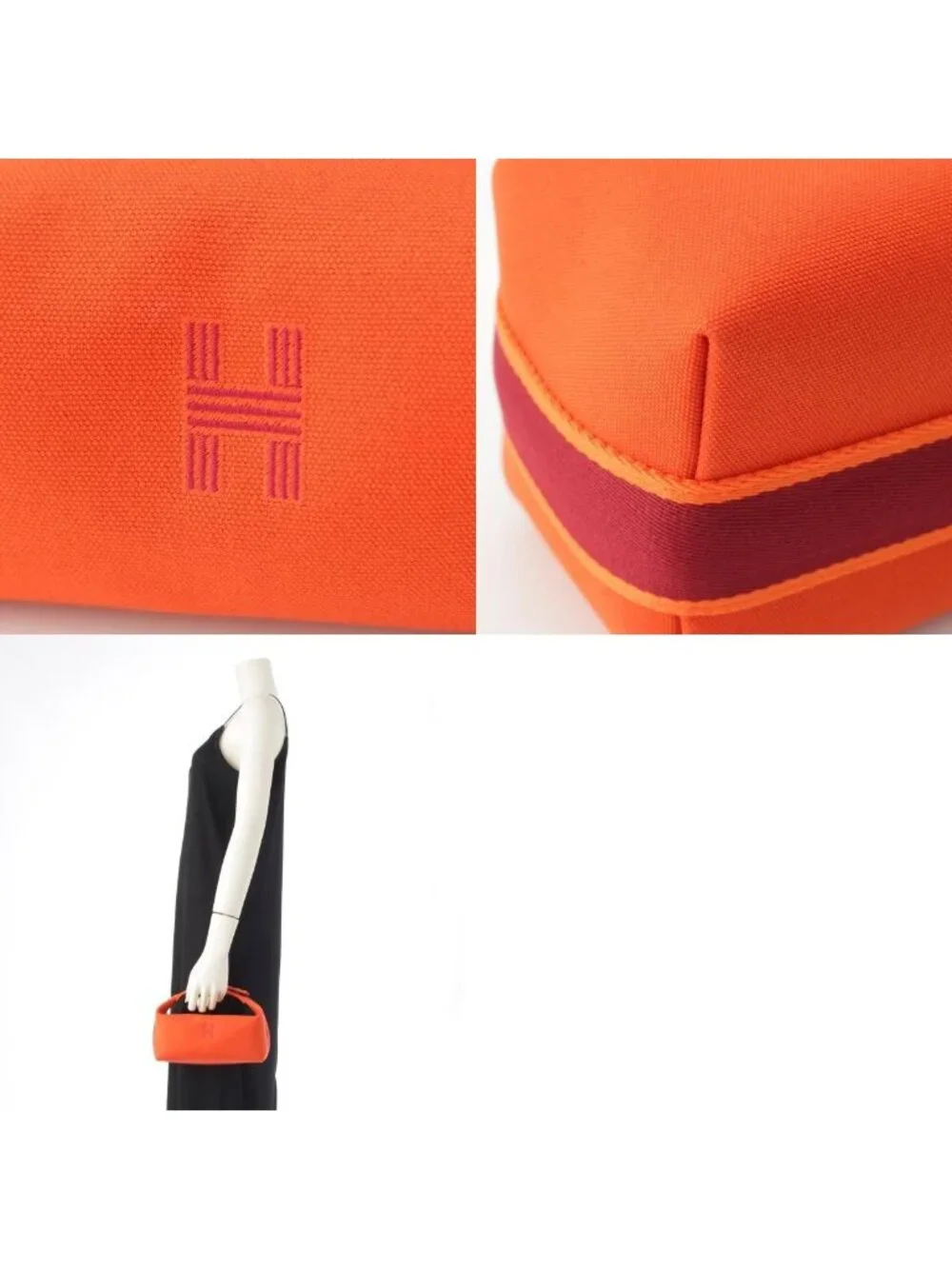 Hermes Brid-a-brac PM Cotton Canvas Pouch Handbag Orange